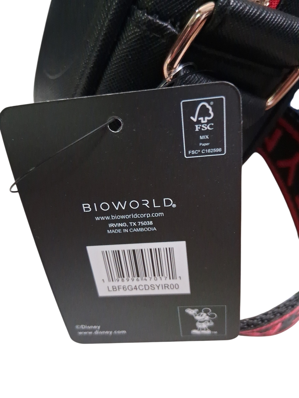 Disney Mickey Mouse Black Crossbody Bag with Red Logo Strap - Picture 5 of 5